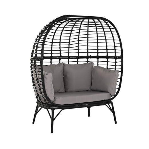 Fauteuil de jardin double en rotin synthétique et acier noir et gris, 130 x 68 x 146 cm | Bord de mer