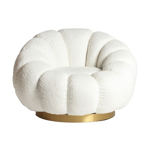 Bouclé Crest swivel armchair in bouclé cotton in white/gold, 93 x 90 x 67 cm