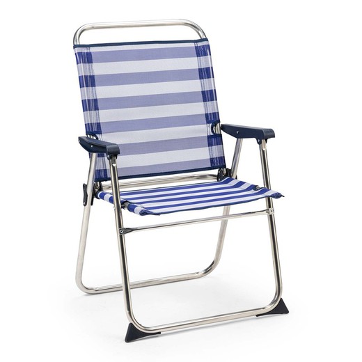 Chaise de plage marine en textilène et structure en aluminium, 58x58x90 cm