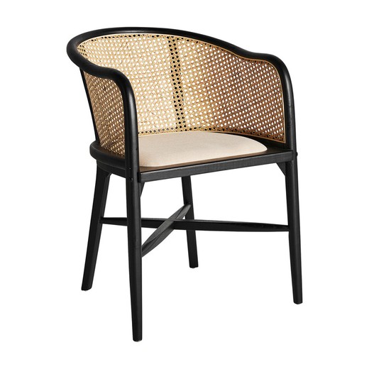 Nuchis berkenhouten fauteuil in zwart/naturel, 54 x 56 x 78 cm