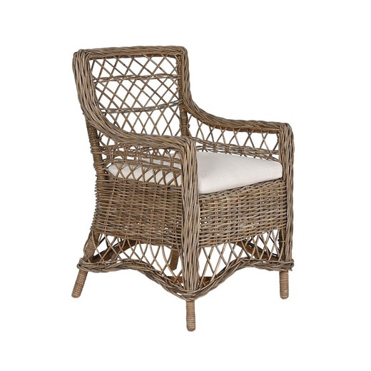 Fauteuil de jardin en osier et tissu gris naturel et clair, 58 x 60 x 92 cm | Indonésie