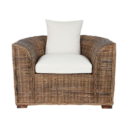 Rattan and fabric garden armchair in natural and beige, 100 x 78 x 68 cm | Fiber Outdoor