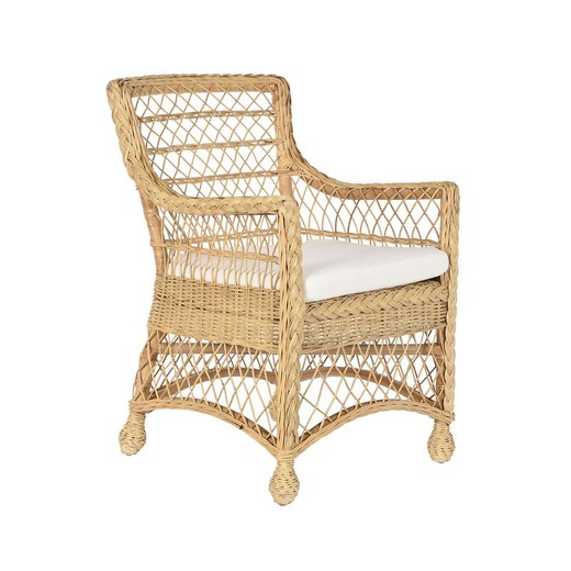 Rattan and woven garden armchair in natural and beige, 56 x 63 x 86 cm | Sea Side