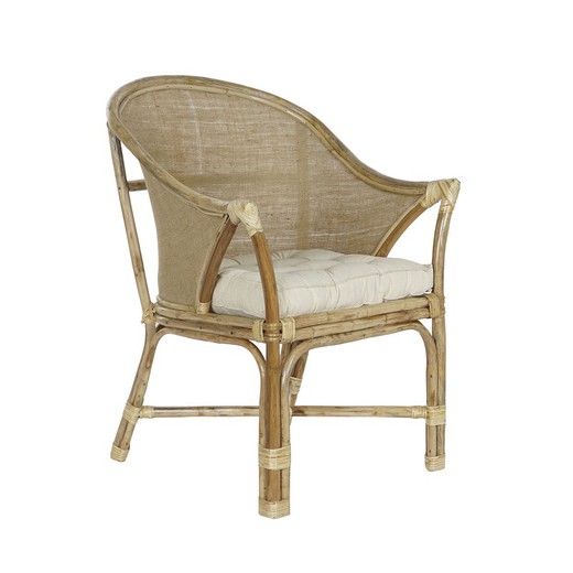 Rattan and fabric garden armchair in natural and beige, 63 x 66 x 88 cm | Sea Side