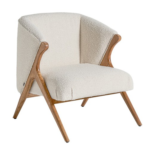 Prati Bouclé pine wood armchair in white/natural, 73 x 83 x 80 cm