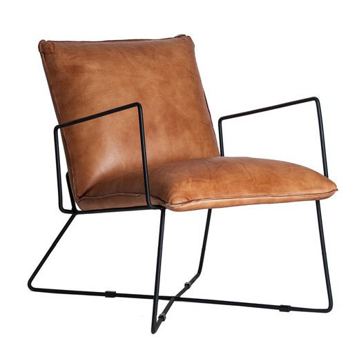 SENEY lænestol i brunt/sort læder og jern, 60x80x76 cm.