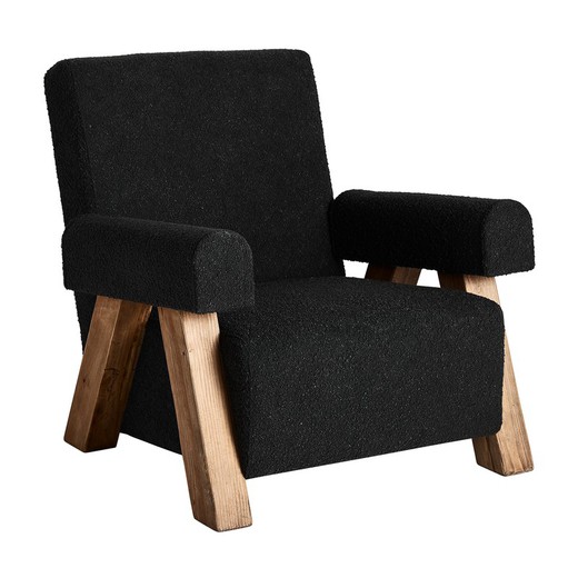 Sully fauteuil van gerecycled grenenhout in zwart, 83 x 95 x 82 cm