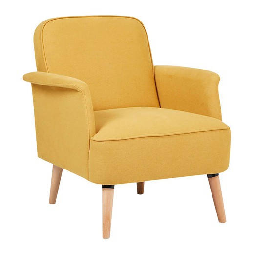 Sillón amarillo mostaza tapizado y de pino (72 x 76 x 77 cm) | Serie Dilvan