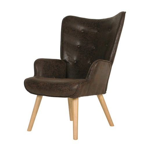 Telma fauteuil in bruine versleten stof, 66x74x93 cm