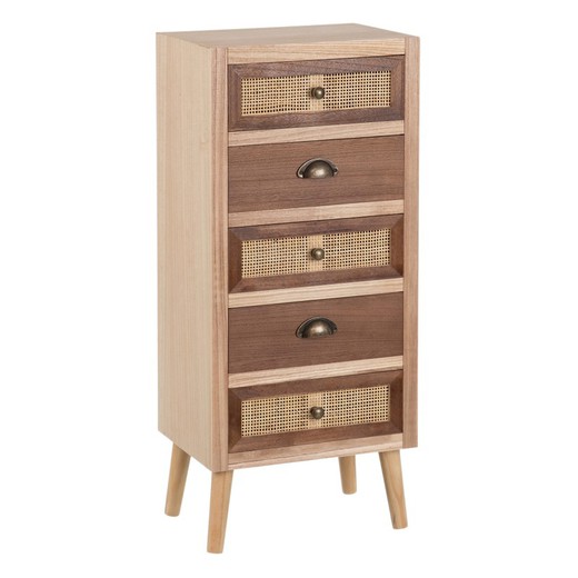 Paulownia wood and rattan chest of drawers in natural and cream, 40 x 30 x 91.5 cm | Sasha