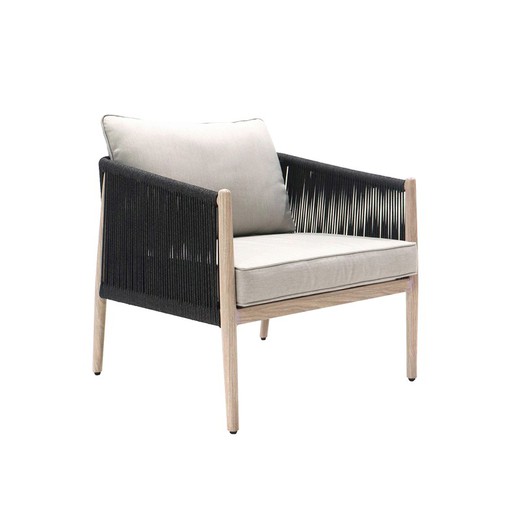 Sofa 1-osobowa z aluminium i sznurka w kolorze naturalnym i antracytowym, 76 x 69 x 79 cm | Zachód słońca