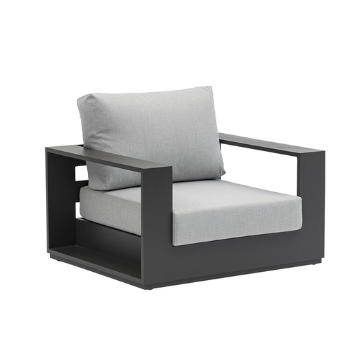 1-osobowa sofa z aluminium i tkaniny w kolorze antracytu i średniej szarości, 100 x 85 x 76 cm | Iona