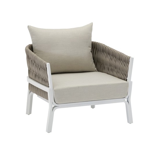 1-seater aluminum and fabric sofa in white and beige, 82 x 80 x 85 cm | Anmore