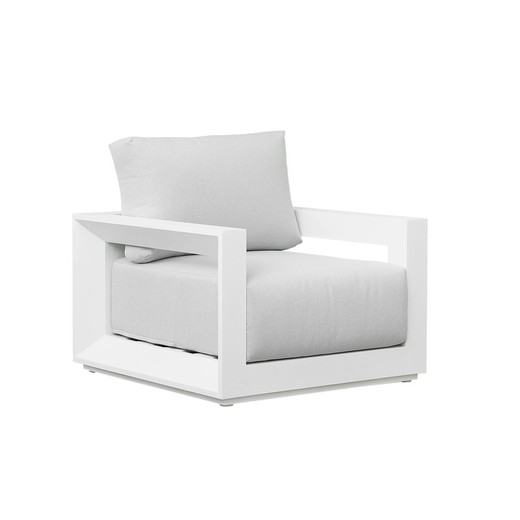 1-osobowa sofa z aluminium i tkaniny w kolorze białym i jasnoszarym, 90 x 93 x 85,5 cm | Onyks