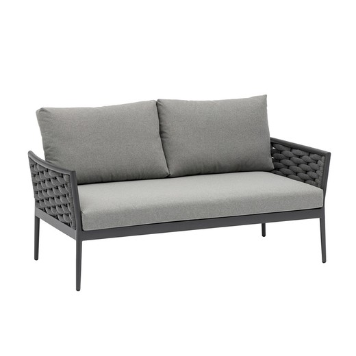 2-osobowa sofa z aluminium i liny w kolorze antracytu i średniej szarości, 152 x 80 x 83 cm | Walga