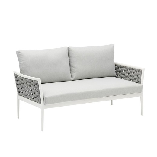 Divano a 2 posti in alluminio e corda, bianco e grigio, 152 x 80 x 83 cm | Walga
