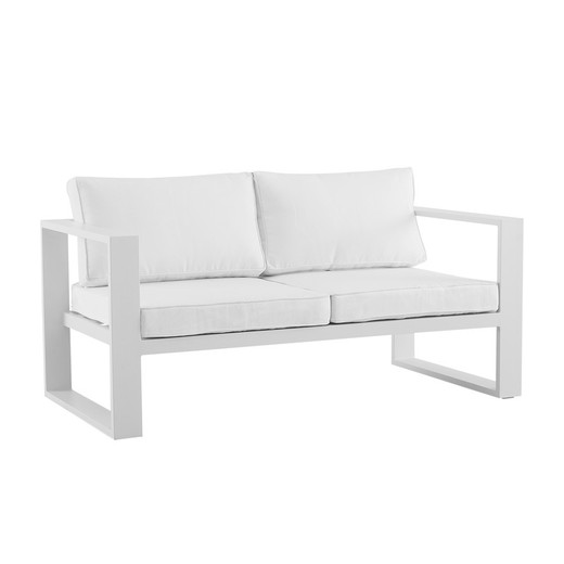 Sofá 2 plazas de exterior de aluminio y tejido en blanco, 160 x 80 x 83 cm | Nyland