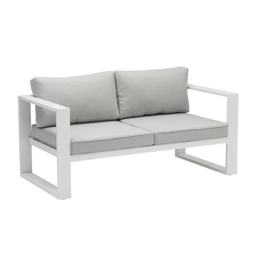Sofá 2 lugares em alumínio e tecido branco e cinza claro, 160 x 80 x 83 cm | Nyland