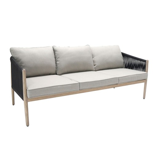 3-seater aluminum and rope sofa in natural and anthracite, 179 x 69 x 79 cm | Sunset