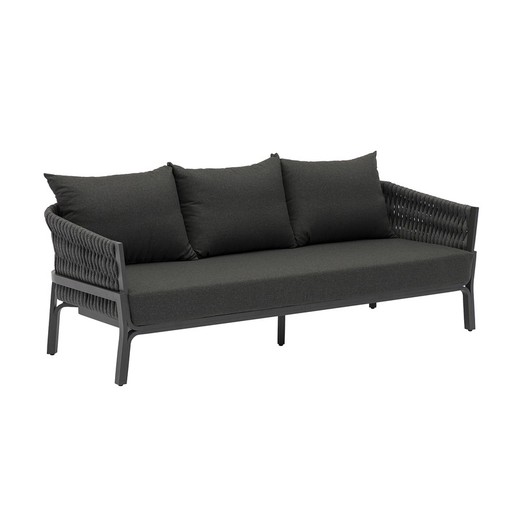 3-seater sofa in aluminum and anthracite fabric, 195 x 80 x 85 cm | Anmore
