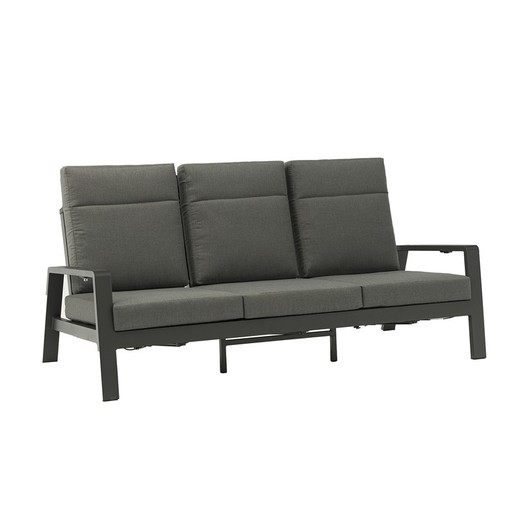 3-seater sofa in aluminum and anthracite fabric, 214 x 99.5 x 97.5 cm | Albury