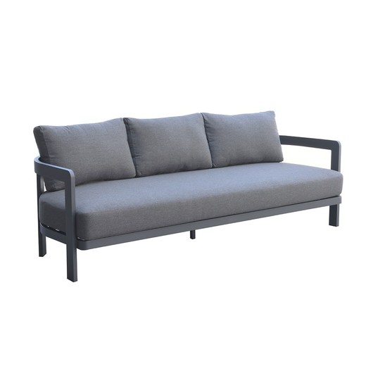 3-seater sofa in aluminum and anthracite fabric, 215 x 77.5 x 82 cm | Babylon