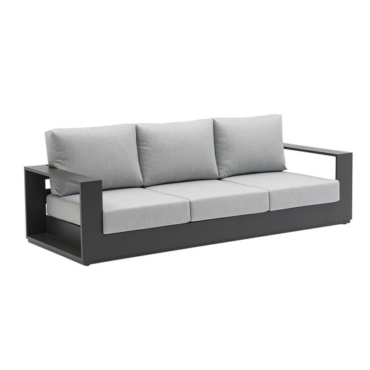 Sofá 3 plazas de exterior de aluminio y tejido en antracita y gris medio, 225 x 85 x 76 cm | Ione