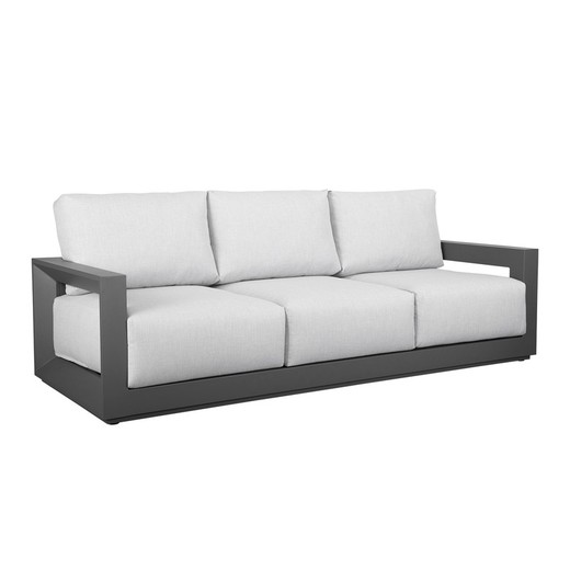 Sofá 3 plazas de exterior de aluminio y tejido en antracita y gris medio, 230 x 93 x 85,5 cm | Onix