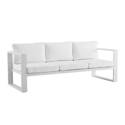 Sofá 3 plazas de exterior de aluminio y tejido en blanco, 210 x 80 x 83 cm | Nyland