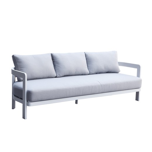 3-seater sofa in aluminum and white fabric, 215 x 77.5 x 82 cm | Babylon