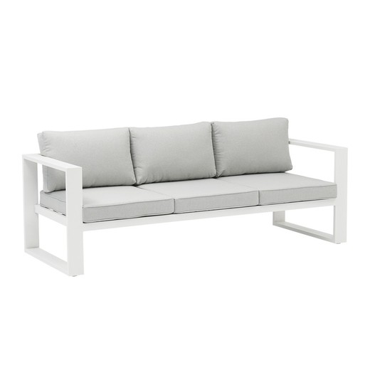 Canapé 3 places en aluminium et tissu blanc et gris clair, 210 x 80 x 83 cm | Nyland