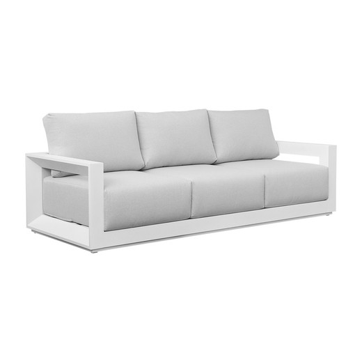Sofá 3 plazas de exterior de aluminio y tejido en blanco y gris claro, 230 x 93 x 85,5 cm | Onix