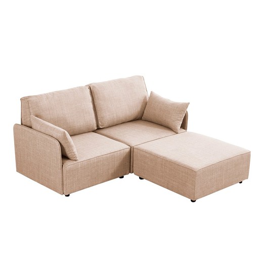 Modular beige wood and polyester chaise longue sofa, 186 x 183 x 93 cm | mou