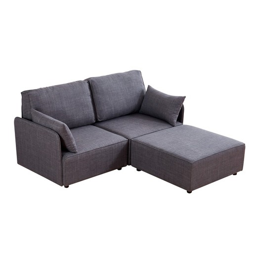 Modulaire chaise longuebank van grijs hout en polyester, 186 x 183 x 93 cm | mou