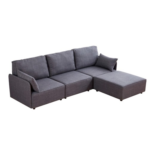 Modular gray wood and polyester chaise longue sofa, 276 x 183 x 93 cm | mou