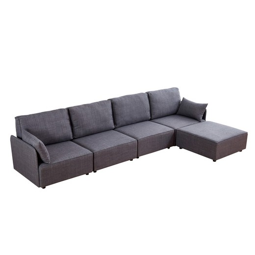 Αρθρωτός καναπές σεζλόνγκ από ξύλο και πολυεστέρας, 366 x 183 x 93 cm | mou