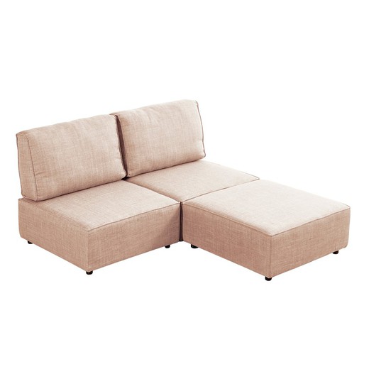 Modulaire chaise longue bank zonder armen in beige hout en polyester, 180 x 183 x 93 cm | mou
