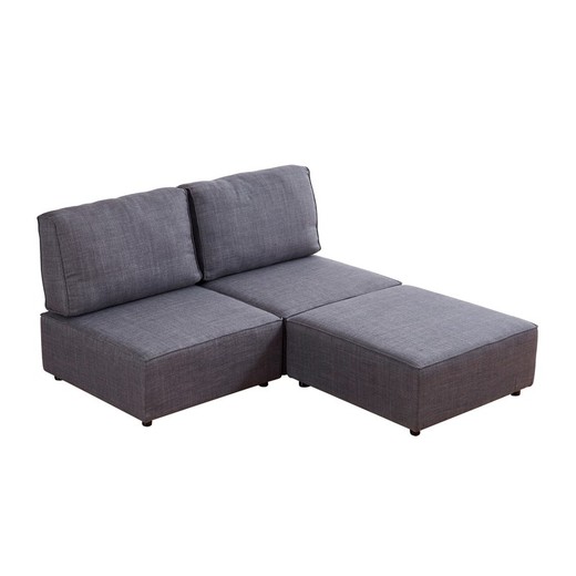 Modulaire chaise longue bank zonder armen in hout en grijs polyester, 180 x 183 x 93 cm | mou
