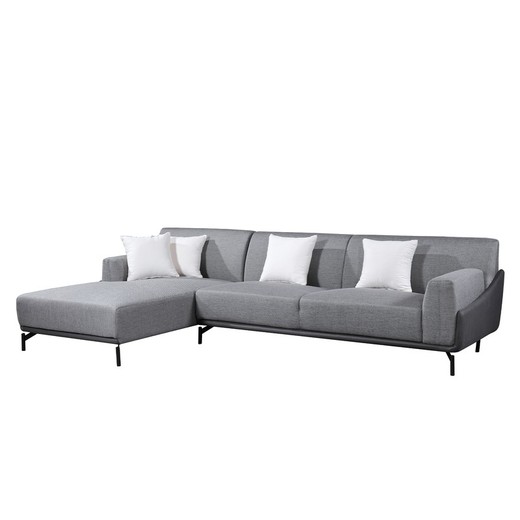 Sofa z szezlongiem po lewej stronie Pärumm Puglia tkana w kolorze czarnym / szarym, 300 x (90/175) x 80 cm