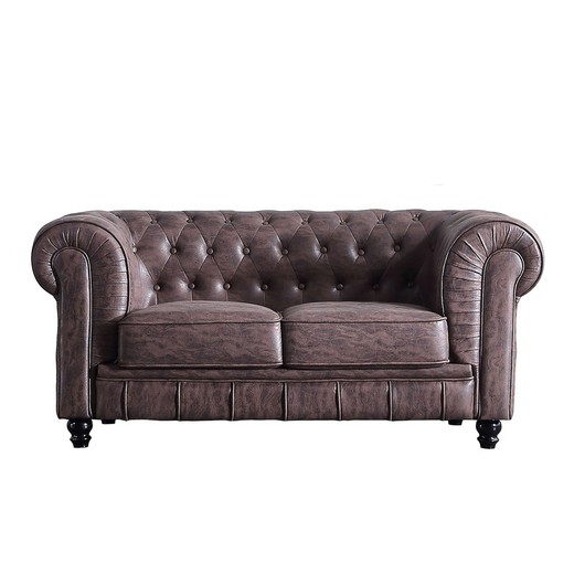 2 personers brun imiteret læder sofa, 162 x 82 x 72 cm | chesterfield