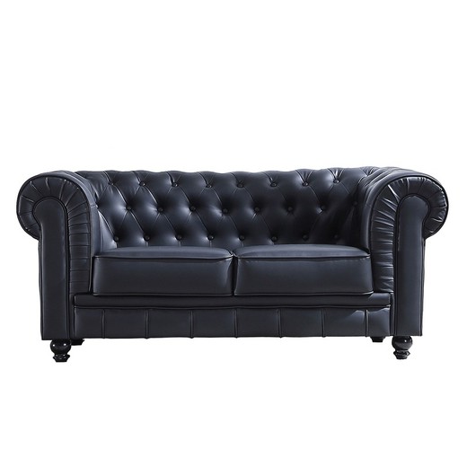 Sofa 2-osobowa z czarnej imitacji skóry, 162 x 82 x 72 cm | Chesterfield