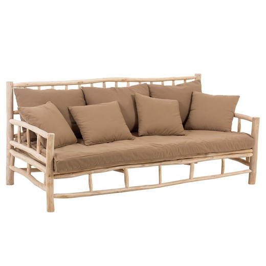 3 Seater Sofa in Natural/Brown Teak, 202x101x90.5cm
