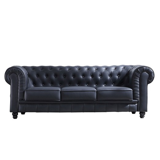 3 personers sofa i sort stof, 211 x 84 x 75 cm | chesterfield