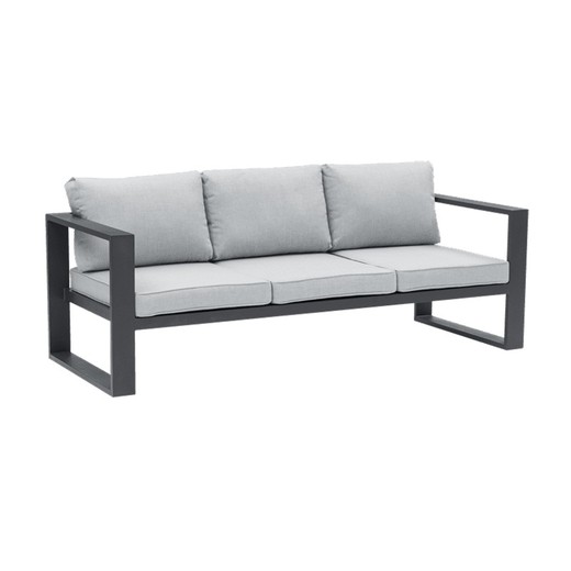 Sofá de 3 plazas para exterior de aluminio y tejido de olefina en antracita y gris medio, 210 x 80 x 83 cm | Nyland