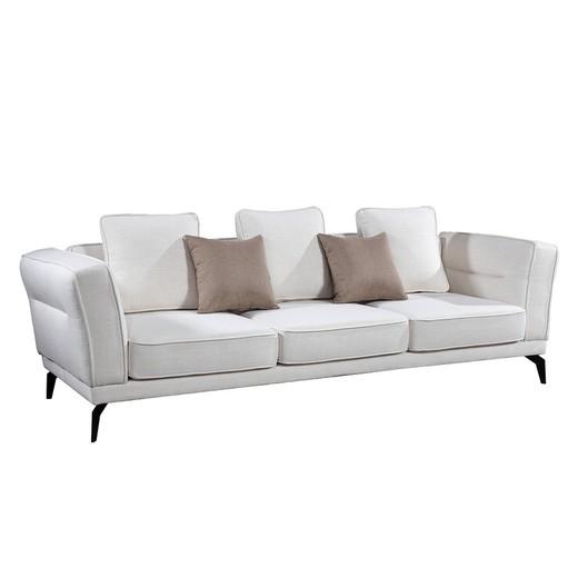 Sofá de 3 plazas blanco roto con cojines, 255x95x75 cm| Lucania Pärumm