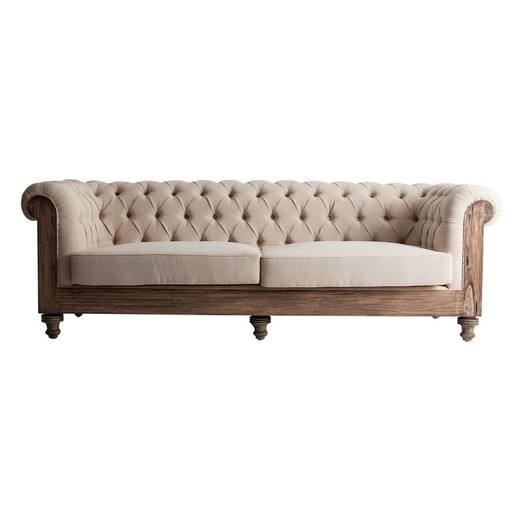 Sofa z drewna tropikalnego, beżowa, 242x90x80cm