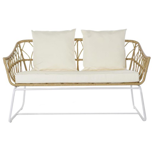 Beige/White Synthetic Rattan and Metal Sofa, 132x58x80cm