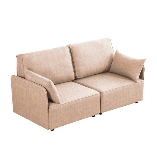 Modulär soffa i beige trä och polyester, 186 x 93 x 93 cm | mou