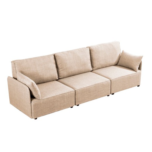 Modulär soffa i beige trä och polyester, 276 x 93 x 93 cm | mou