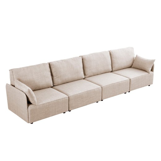 Modular beige wood and polyester sofa, 366 x 93 x 93 cm | mou